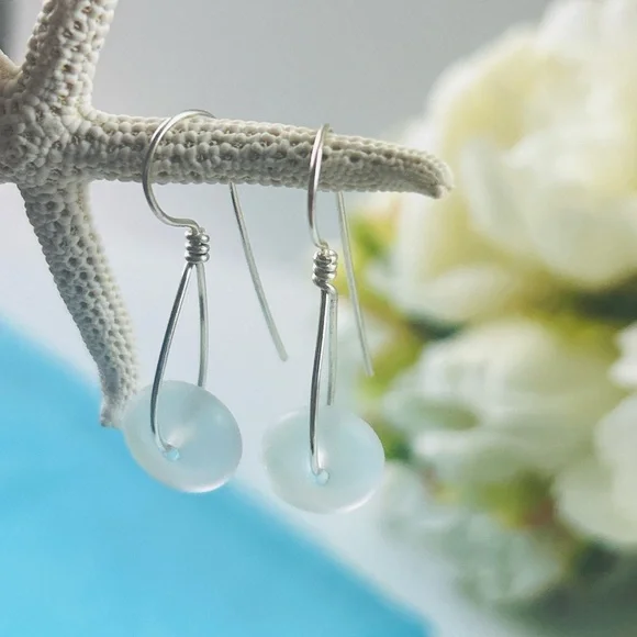 Ocean Bubbles Sea glass Wirework Earrings - Picture 5 of 6